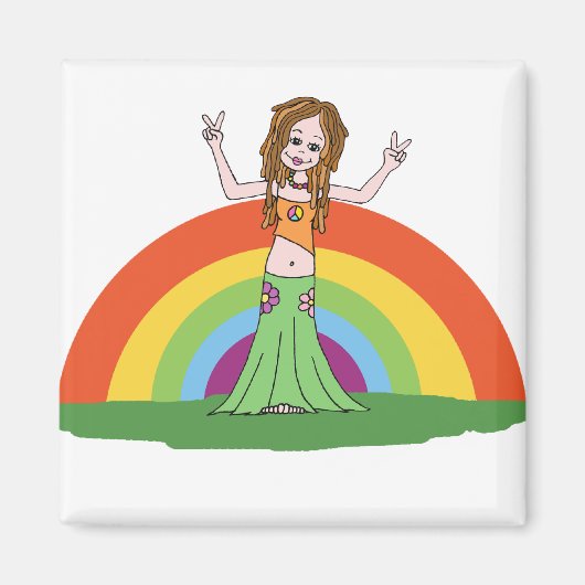 Rainbow Hippie Magnet Magneet (Voorkant)