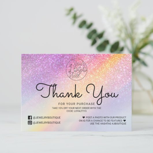 Rainbow Holograph Glitter Ombre Klant Dank u Bedankkaart (Staand voorkant)