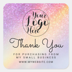 Rainbow Holograph Glitter Ombre Klant Dank u Vierkante Sticker