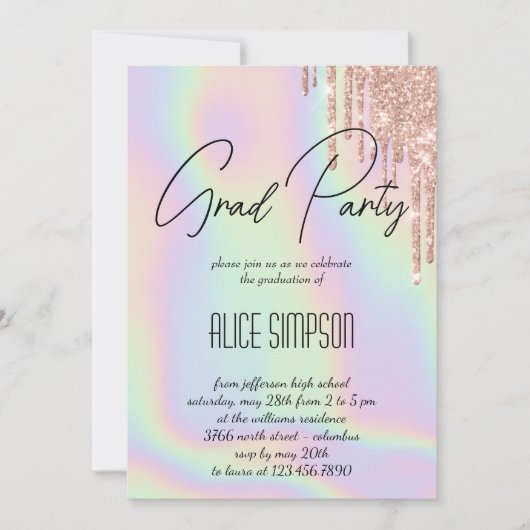 Rainbow Holographic Drip Afstuderen Kaart (Voorkant)