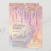 Rainbow Holographic Glitter Drift Age Birthday Kaart (Voorkant / Achterkant)