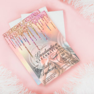 Rainbow Holographic Glitter Drift Photo Afstuderen Kaart