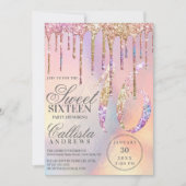 Rainbow Holographic Glitter Drips Sweet 16 Kaart (Voorkant)