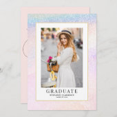 Rainbow Holographic Glitter Photo Afstuderen Aankondiging (Voorkant / Achterkant)