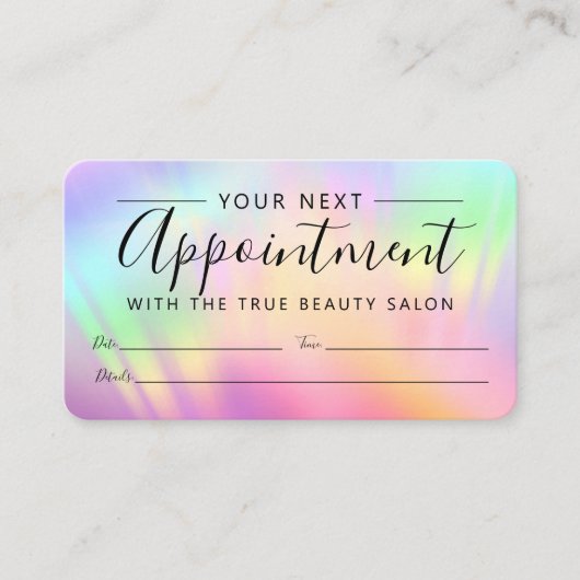 Rainbow Holographic Iridescent Unicorn Script Afsprakenkaartje (Voorkant)