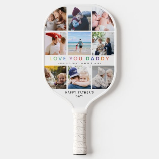 Rainbow 'HOOP VAN JE DADDY' Foto Collage Keepomwil Pickleball Paddle (Voorkant)