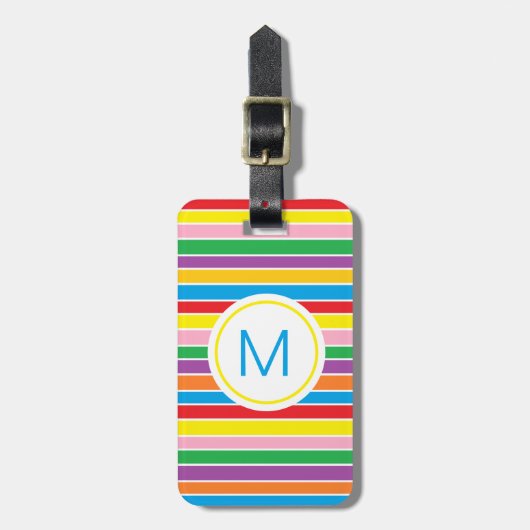 Rainbow Horizontal Stripes Monogram Bagagelabel (Voorkant verticaal)