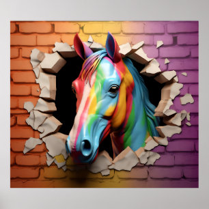 Rainbow Horse Breaking Out Print Poster kunstwerk