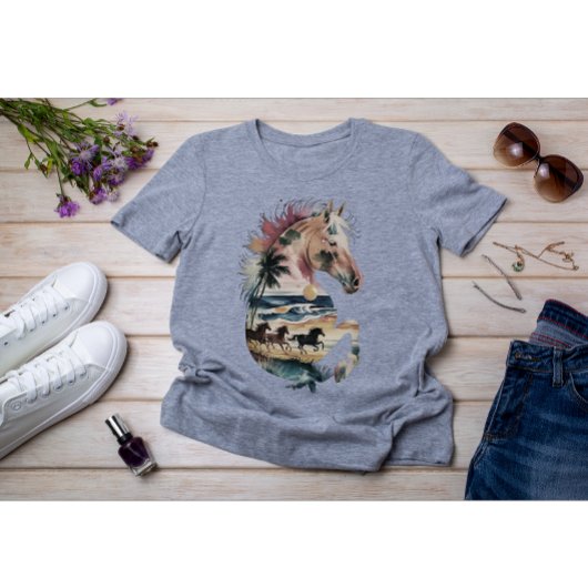 Rainbow Horse kunst met zonsondergang strand lands T-shirt