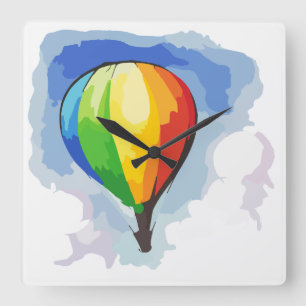 Rainbow Hot Air-ballon Vierkante Klok