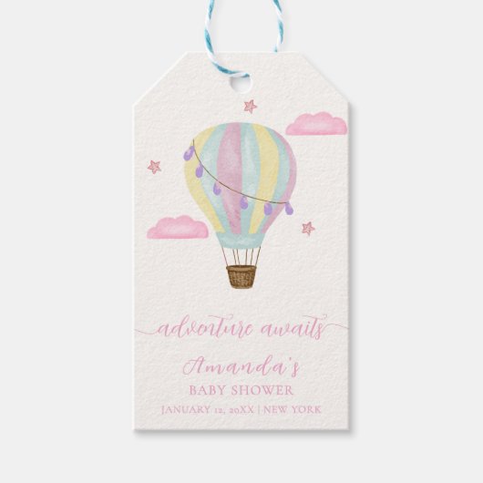 Rainbow Hot Air Balloon Cloud Star Baby shower Cadeaulabel (Voorkant)