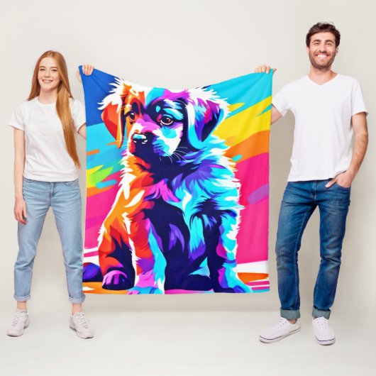Rainbow Hued Dog Art Fleece Deken (In situ)