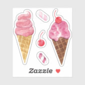 Rainbow ice cream cones waterverf cherry sticker (Vel)