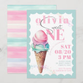 Rainbow Ice Cream Sweet One Eerste 1e Verjaardag Kaart (Voorkant / Achterkant)