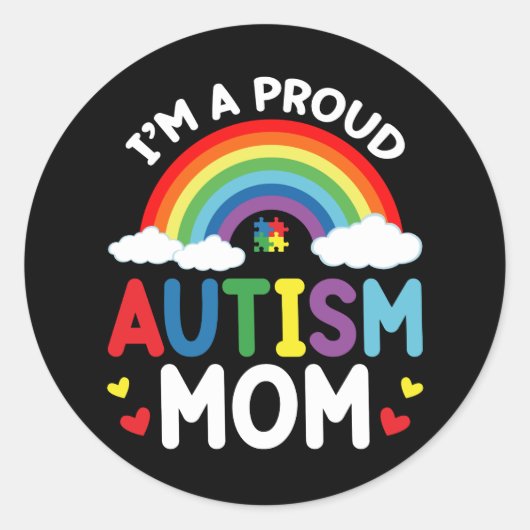 Rainbow I'm A Proud Autism Mom Autism Awareness Ronde Sticker (Voorkant)
