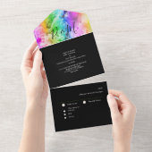 Rainbow Ink Zwart Minimalistisch Elegant Script All In One Uitnodiging (Afscheurbaar)