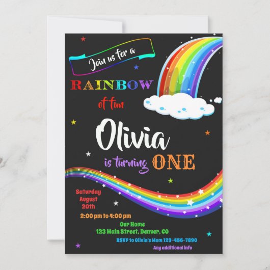 Rainbow invitation anniversaire Rainbow fête amusa (Devant)
