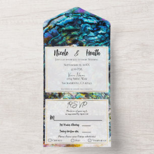 Rainbow Iridescent Abalone Zee Shell Wedding All In One Uitnodiging