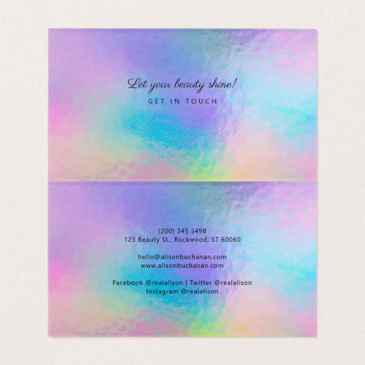 Rainbow Iridescent Holographic Script Manager Visitekaartjes (Binnenkant ongevouwen)