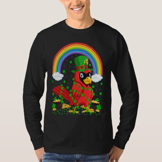 Rainbow Irish Shamrock Cardinal Bird St Patrick's  T-shirt (Voorkant)