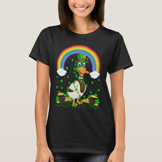 Rainbow Irish Shamrock Duck Bird St Patrick's Day T-shirt (Voorkant)