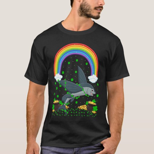 Rainbow Irish Shamrock Flying Fish St Patrick's Da T-shirt (Voorkant)