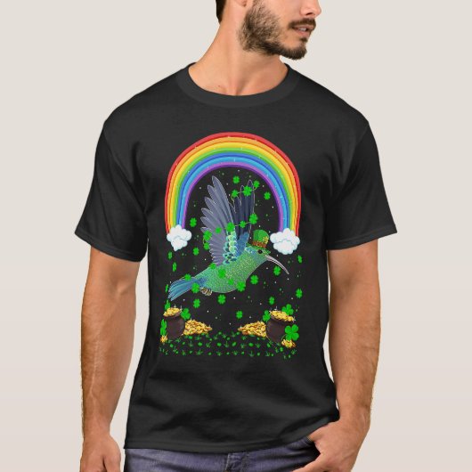Rainbow Irish Shamrock Hummingbird St Patrick's Da T-shirt (Voorkant)