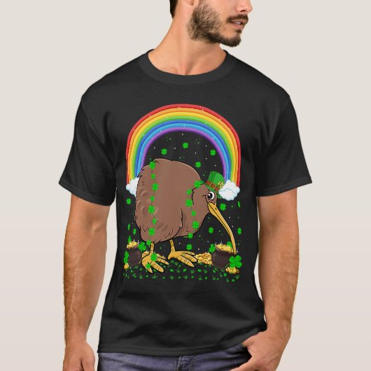 Rainbow Irish Shamrock Kiwi Bird St Patrick's Day T-shirt (Voorkant)