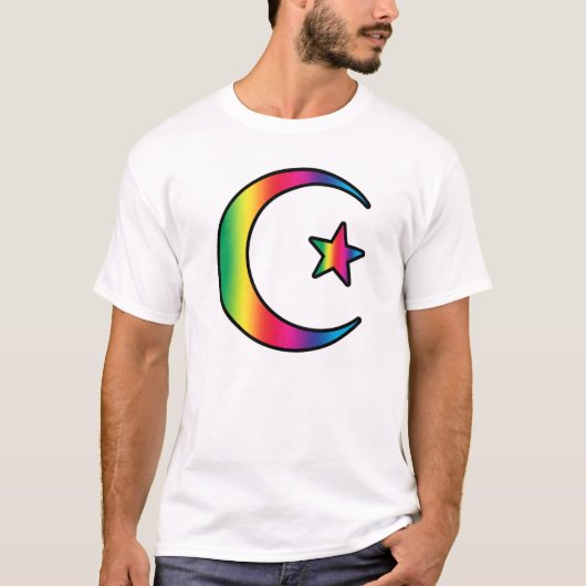 Rainbow Islamic Star en Crescent T-shirt (Voorkant)