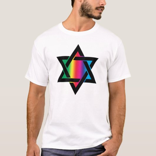 Rainbow Jewish Star van David T-shirt (Voorkant)