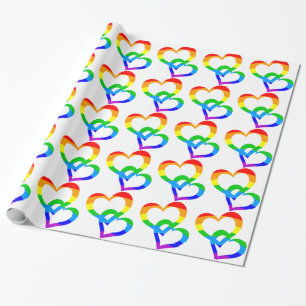 Rainbow Joing Hearts Gift Wrap Cadeaupapier