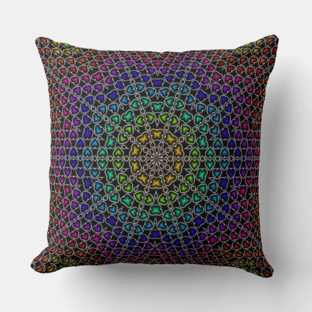 Rainbow Kaleidoscope Hearts Pattern Sierkussen (Voorkant)
