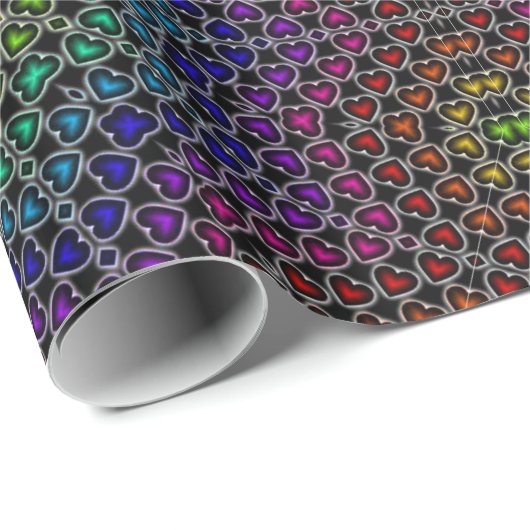 Rainbow Kaleidoscope Hearts Pattern Wrapping Paper Cadeaupapier (Rol Hoek)