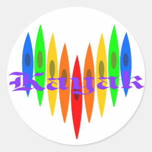 Rainbow Kayak Heart Ronde Sticker