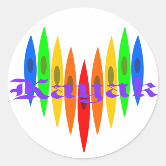 Rainbow Kayak Heart Ronde Sticker (Voorkant)