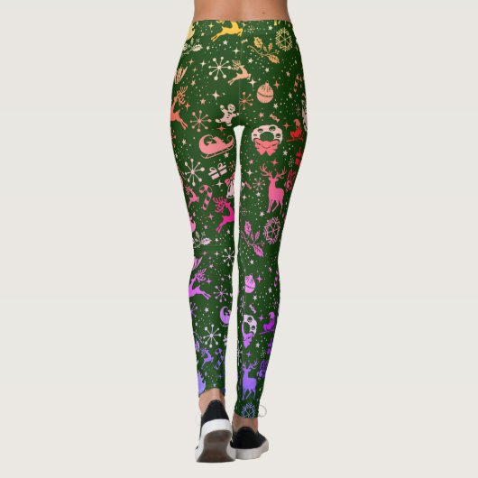 Rainbow Kerstelement Pattern Green Leggings (Achterkant)