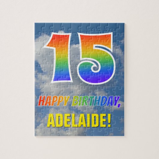 Rainbow Kijk "15" & "HAPPY BIRTHDAY", Cloudy Sky Legpuzzel (Verticaal)