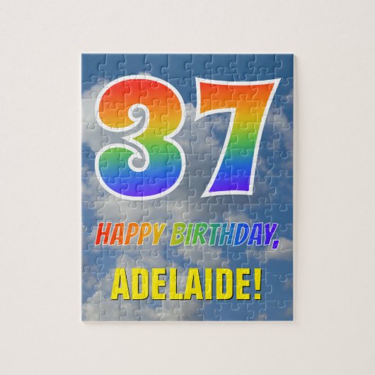 Rainbow Kijk "37" & "HAPPY BIRTHDAY", Cloudy Sky Legpuzzel (Verticaal)