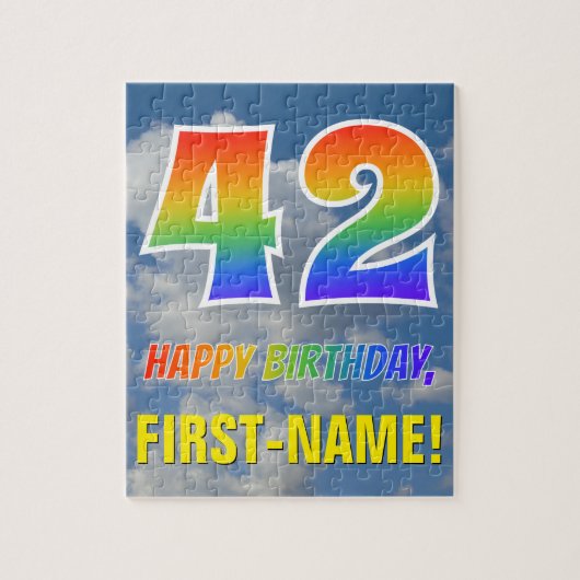 Rainbow Kijk "42" & "HAPPY BIRTHDAY", Cloudy Sky Legpuzzel (Verticaal)