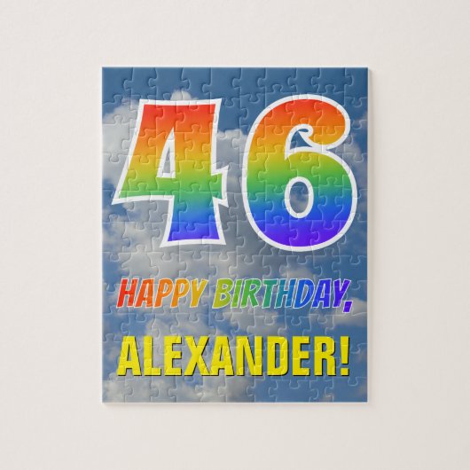 Rainbow Kijk "46" & "HAPPY BIRTHDAY", Cloudy Sky Legpuzzel (Verticaal)