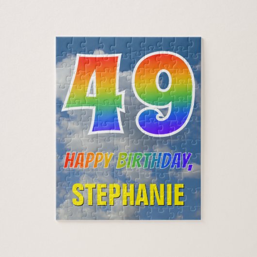 Rainbow Kijk "49" & "HAPPY BIRTHDAY", Cloudy Sky Legpuzzel (Verticaal)