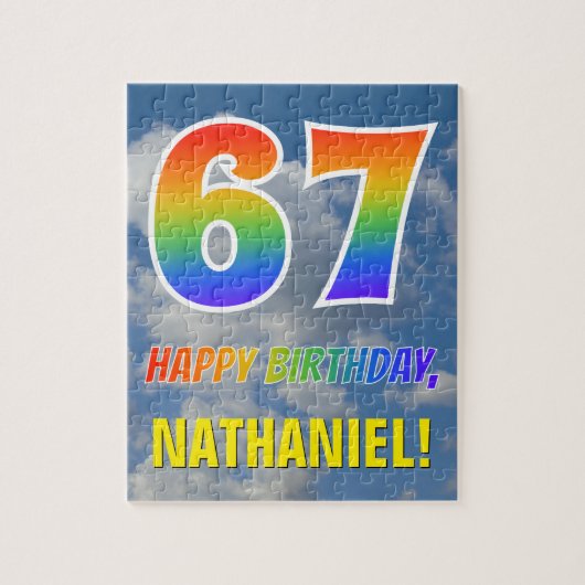 Rainbow Kijk "67" & "HAPPY BIRTHDAY", Cloudy Sky Legpuzzel (Verticaal)