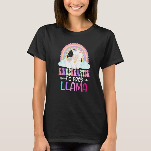 Rainbow Kindergarten No Prob Llama 100th Day of Sc T-shirt (Voorkant)