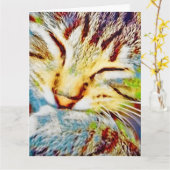 Rainbow Kitten Cute Cat Moderne Art Kaart (Gele Bloem)