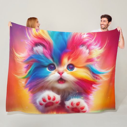 Rainbow Kitten Fleece Deken (In situ)