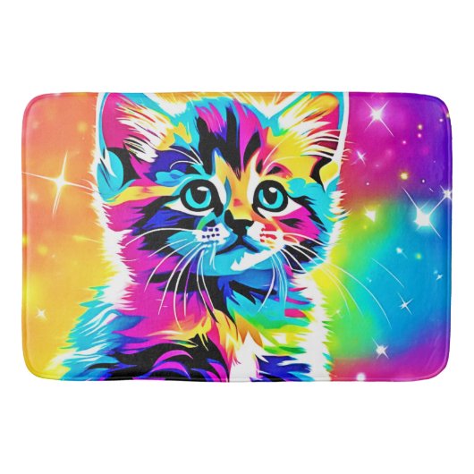 Rainbow Kitten Portret Badmat (Voorkant)