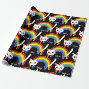 Rainbow Kitty Cat, gepersonaliseerd Cadeaupapier