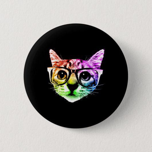 Rainbow Kitty Cat met Gles Ronde Button 5,7 Cm (Voorkant)