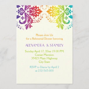 Rainbow kleuren damask bruiloft repetitie diner kaart