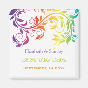 Rainbow-kleuren scroll leaf bruiloft Save the Date Magneet